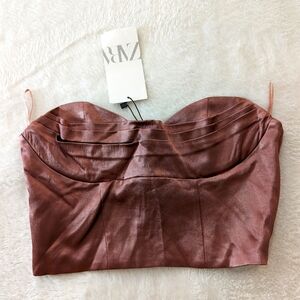 Zara Dusky Burgundy Corset Satin Cropped Size Med NWT
